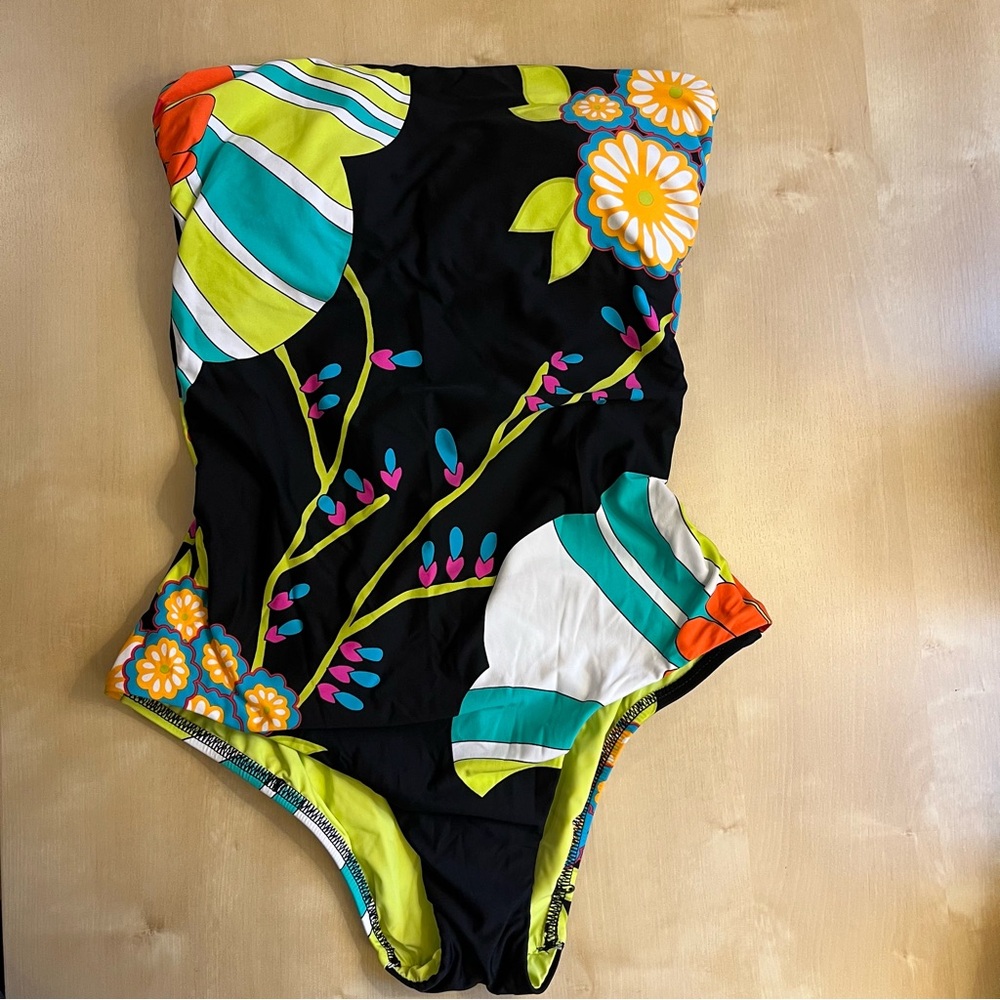 Trina Turk Kids One Piece Swimsuit - Black with Floral Accents